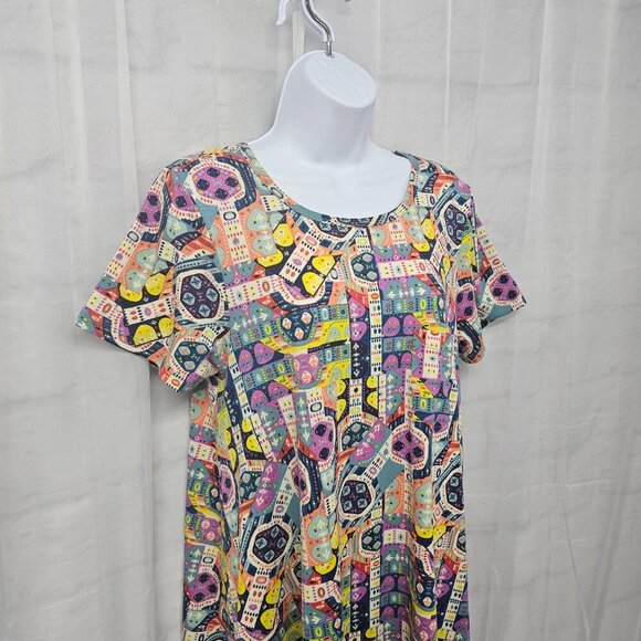 LuLaRoe Dress Retro Casual Twee Midi Purple Blue Abstract Tee S - Picture 4 of 12